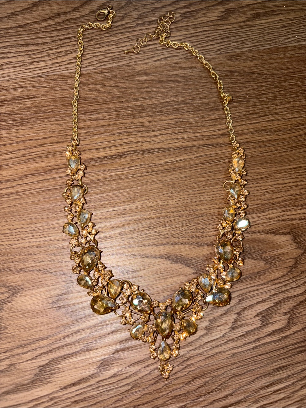20-Champagne color Amber Crystal Statement Necklace perfect for wedding or prom